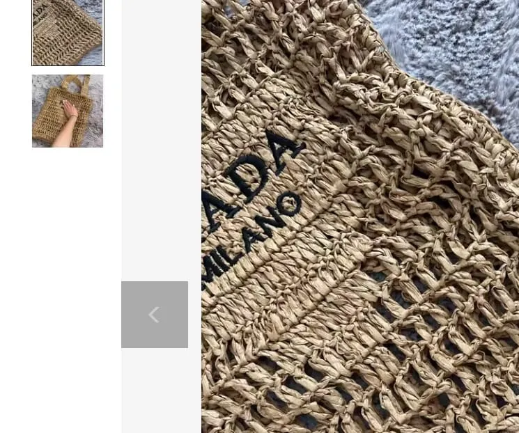 Photos from customer reviews that clearly demonstrate the purchased item is a direct, illegal replica, rather than an innocent Prada-style bag